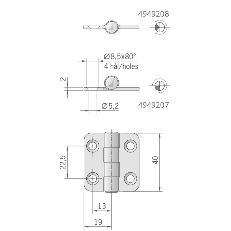 Roca Ab. Cerniera inox mm.40x38 standard