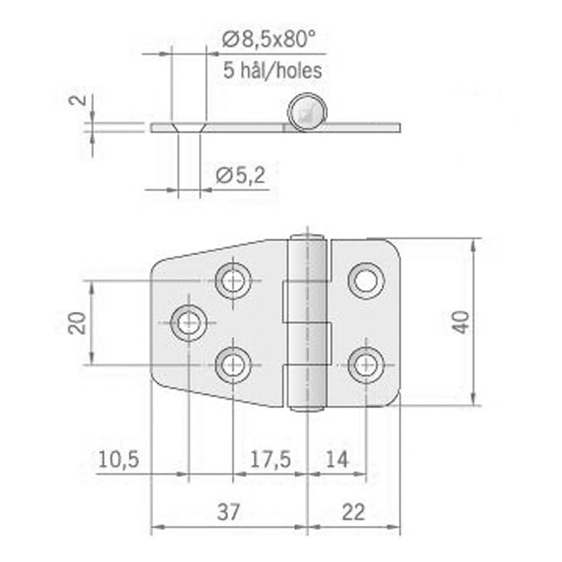 Roca Ab. Cerniera inox mm.59x37 rovesciata