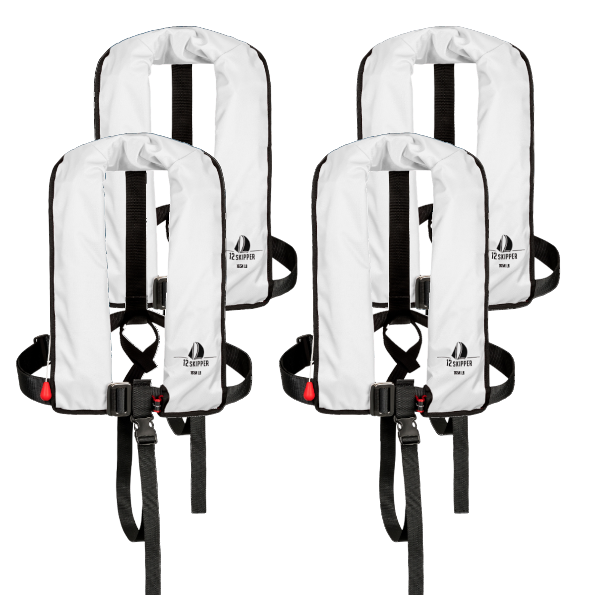 Set di 4 12skipper giubbotto di salvataggio automatico 165N ISO con imbragatura, bianco