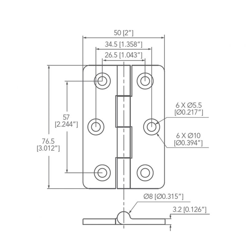 Marine Town Cerniera inox mm 50x76,5