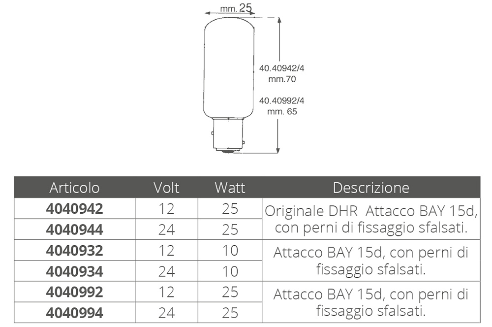 A.A.A. World-Wide Lampadina 12v. 25 W