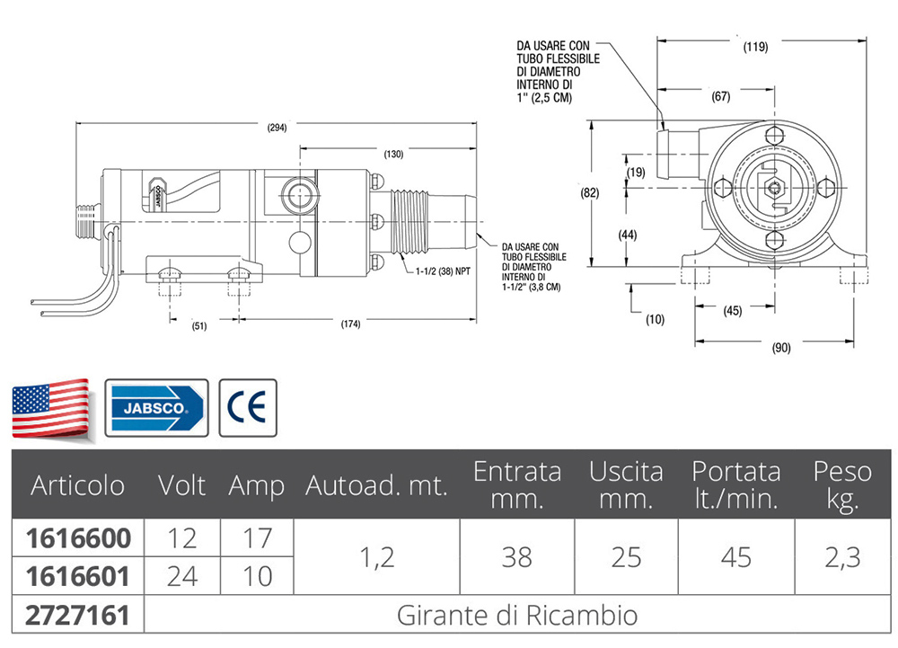 Jabsco Marine Jabsco pompa maceratrice 24 V.