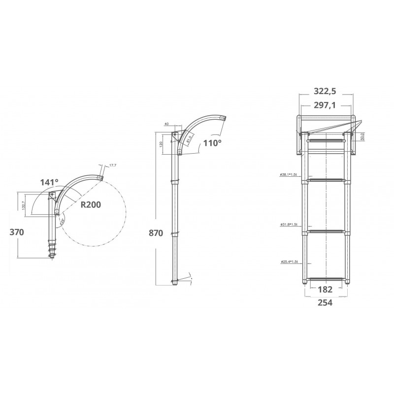 Scaletta inox per gommoni 4gr.