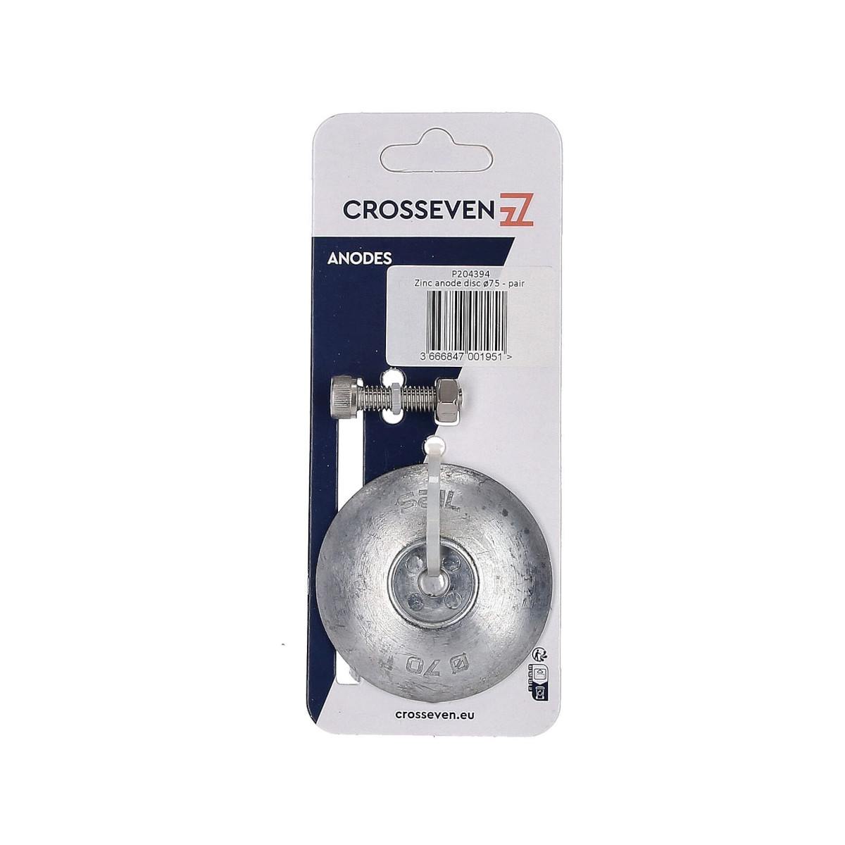 Crosseven Anodo sacrificale in zinco rotondo - Taglia 75mm
