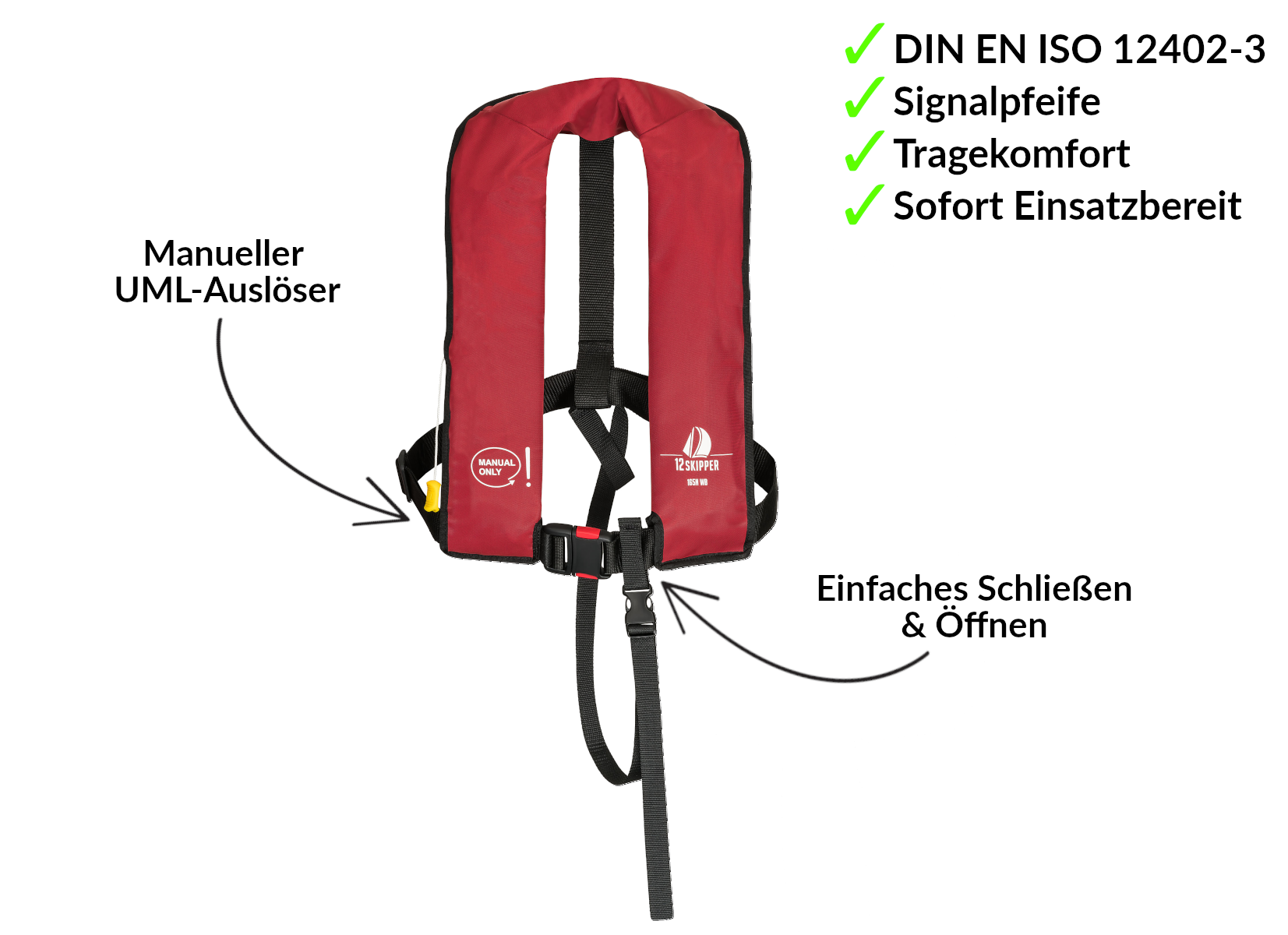 Set di 2 12skipper giubbotti di salvataggio 165N ISO con sgancio manuale, rosso