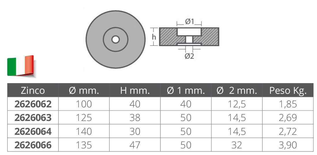 Tecnoseal Anodo Tondo Ø Mm.100 H.40