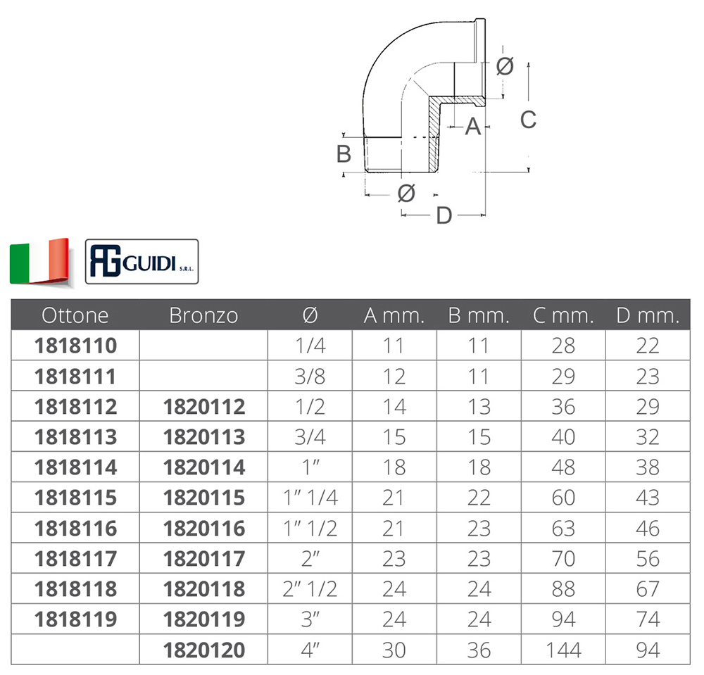 Guidi Rubinetteria Curva M-F In Bronzo Da 3/8