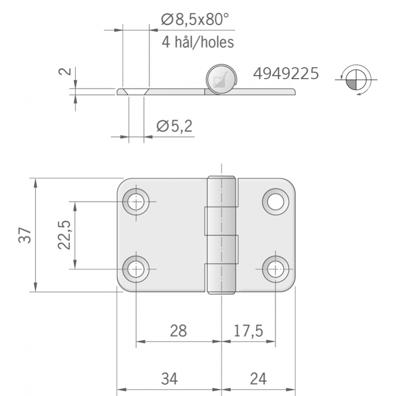 Roca Ab. Cerniera inox mm.58x37