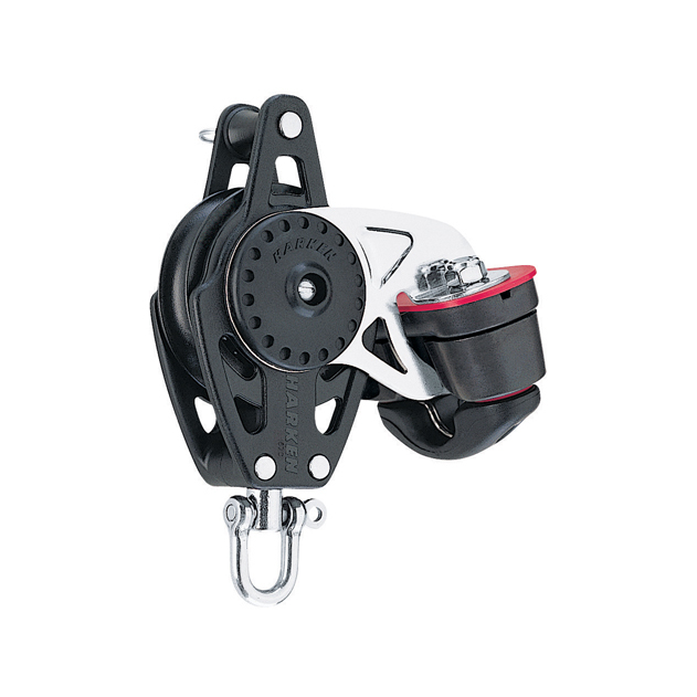 Harken bozzello Carbo per scotta randa 57 mm - singolo con grillo girevole, arricavo e strozzatore