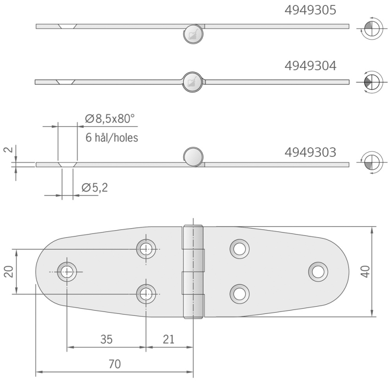 Roca Ab. Cerniera inox mm.140x40 1/2 incasso