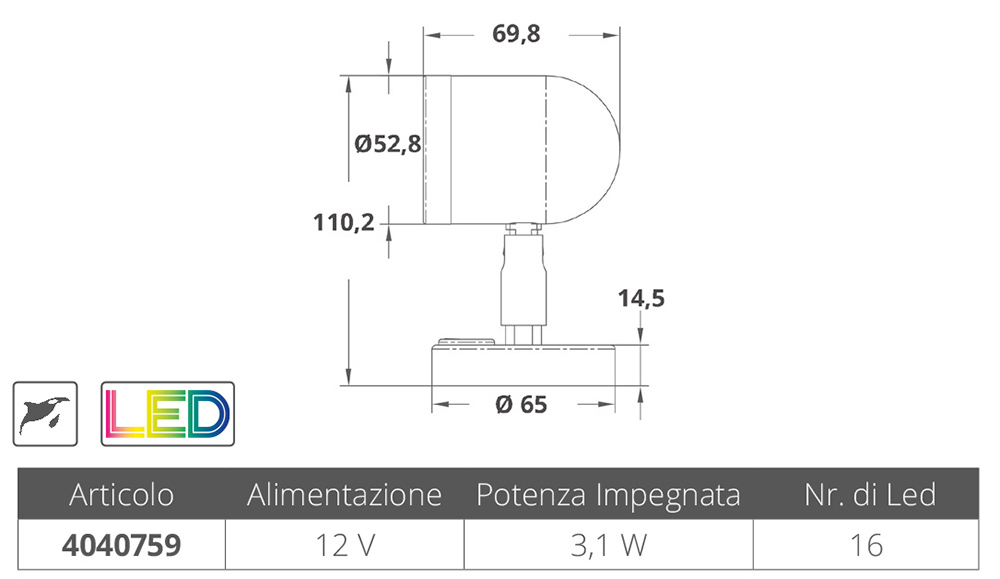 A.A.A. World-Wide Faretto A Led Acciaio Inox