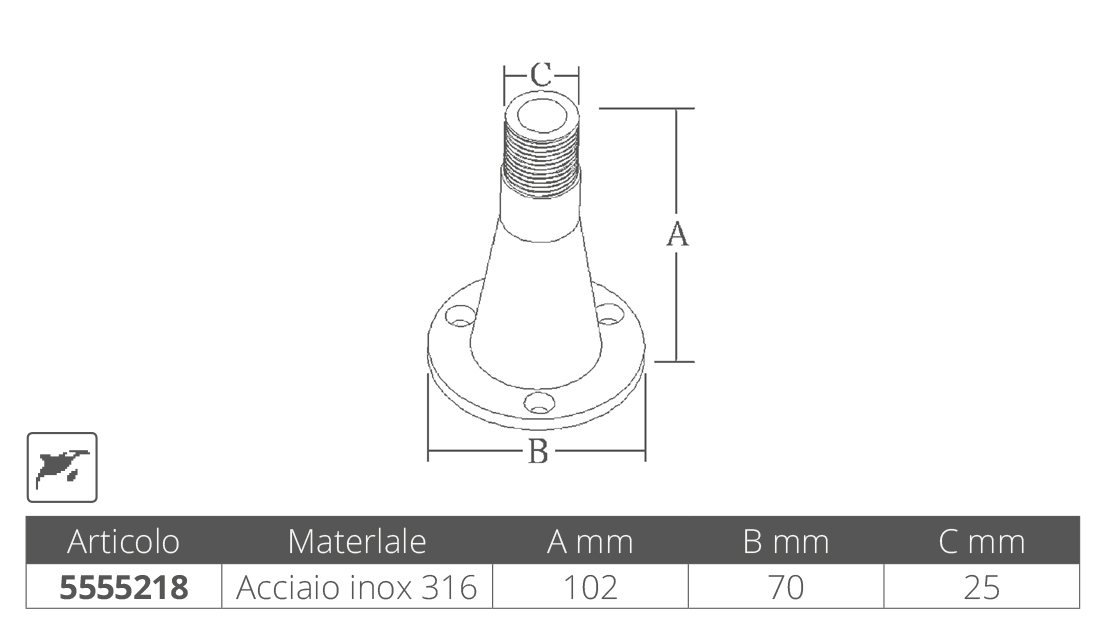 Marine Town Base Antenna Inox 316 Fissa