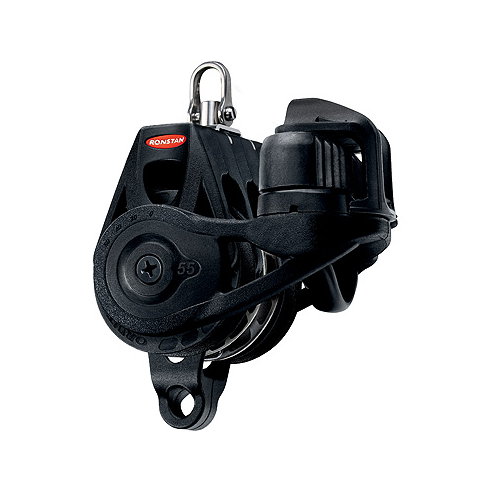 Ronstan bozzello Orbit serie 55 RT - bozzello per scotta randa triplo con grillo girevole, arricavo e strozzatore, automatico e manuale