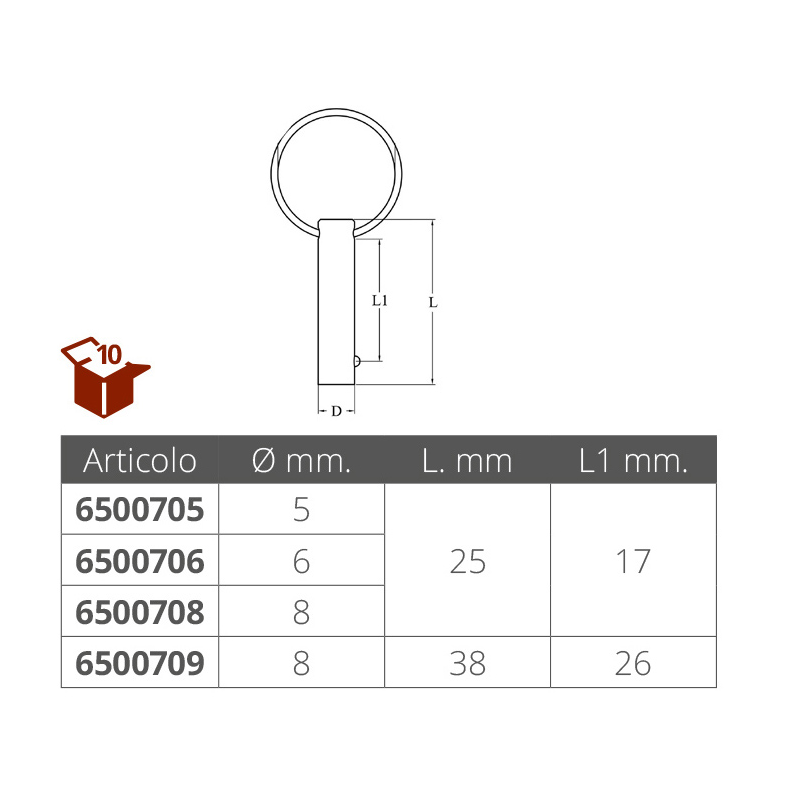 Perno in acciaio inox ø mm.5x25