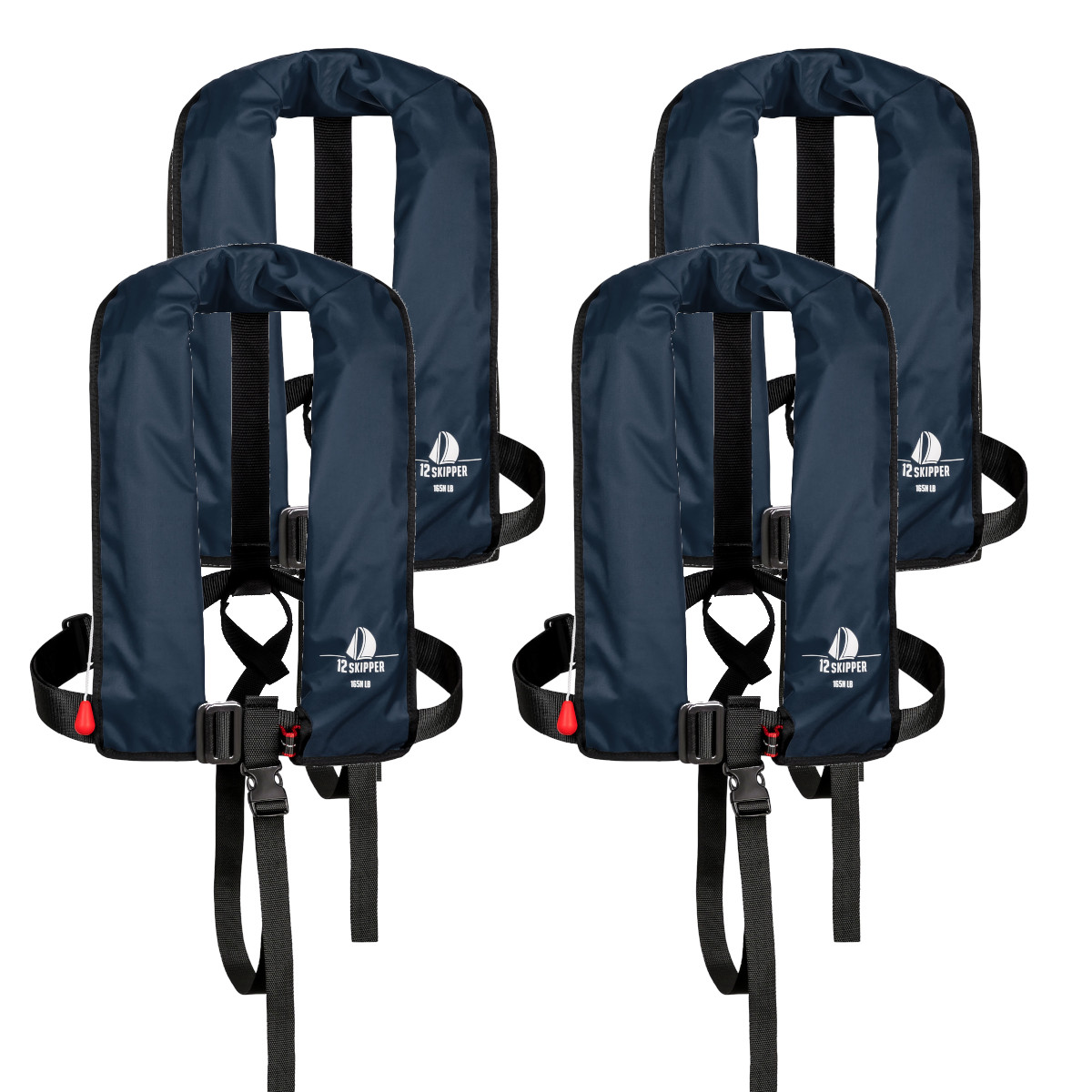 Set di 4 12skipper giubbotto di salvataggio automatico 165N ISO con imbragatura, blu navy