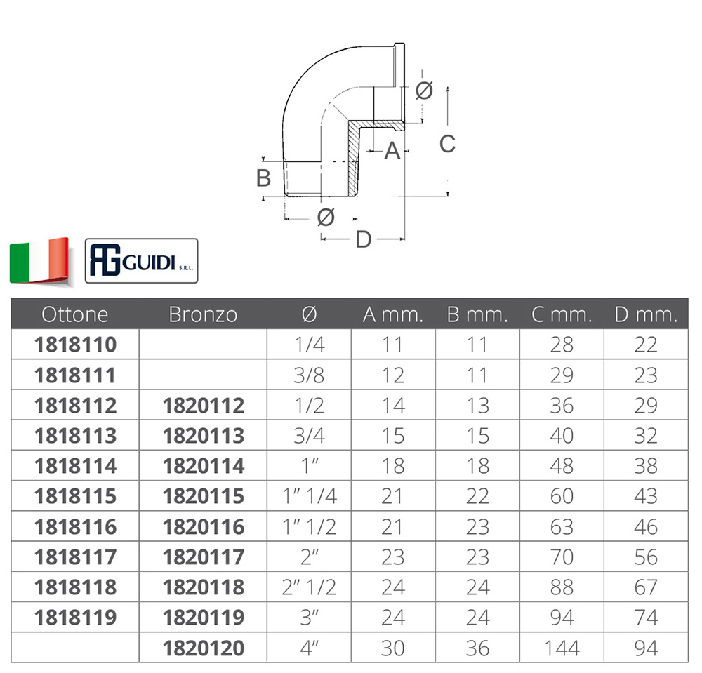 Guidi Rubinetteria Curva M-F Da 1/4