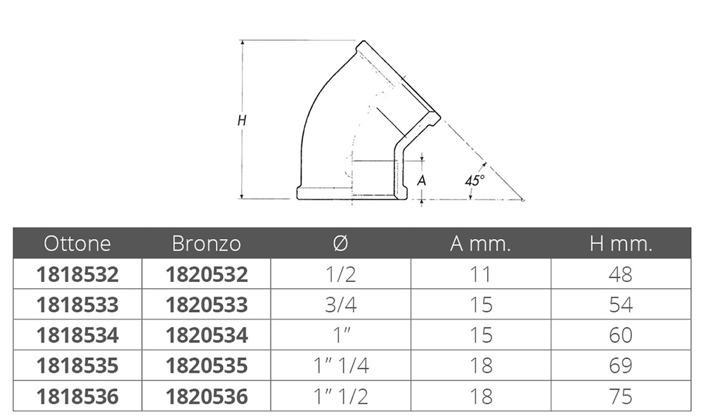 Guidi Rubinetteria Curva A 45° F-F Da 1/2