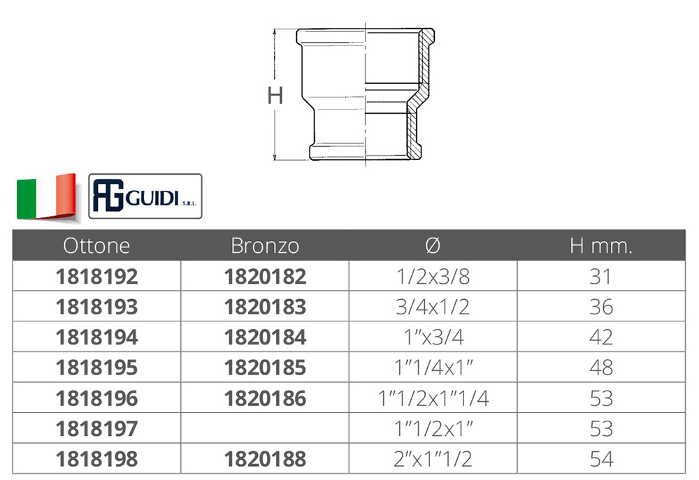 Guidi Rubinetteria Manicotto Ridotto F-F Da 1/2 A 3/8
