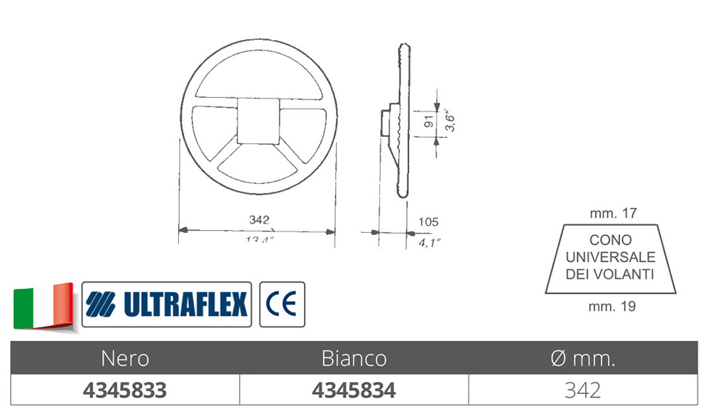 Ultraflex Ruota Timone V33 Bianco Ø Mm.342