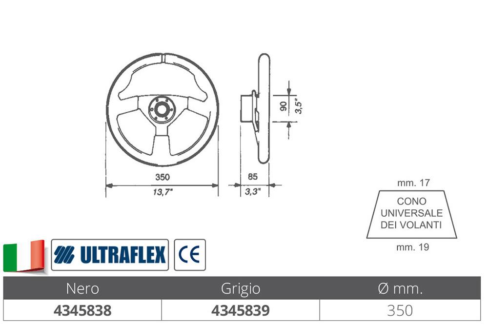 Ultraflex Ruota Timone V38 Nero Ø Mm.380
