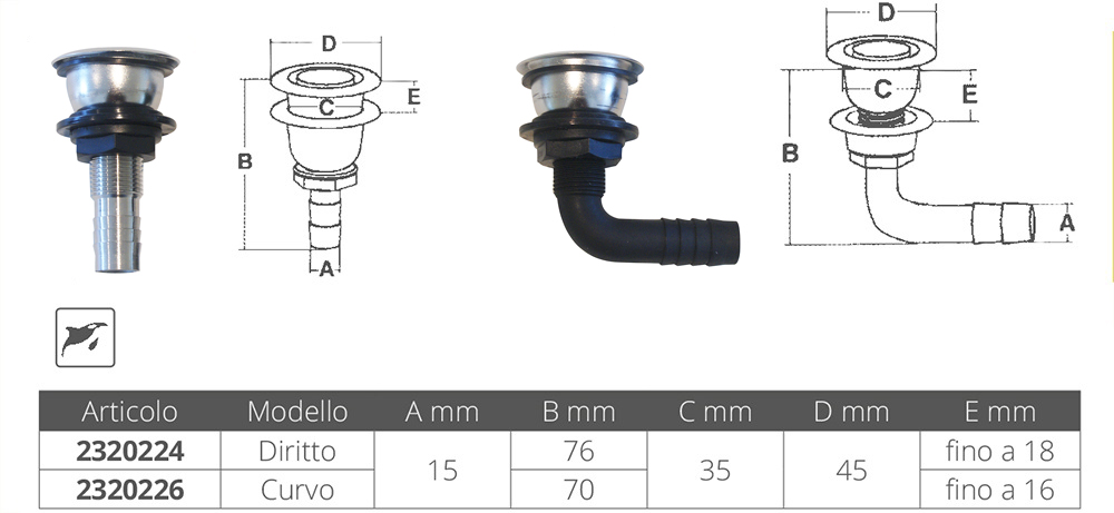 Marine Town Sfiato Inox-Nylon Dritto Ø Mm.15