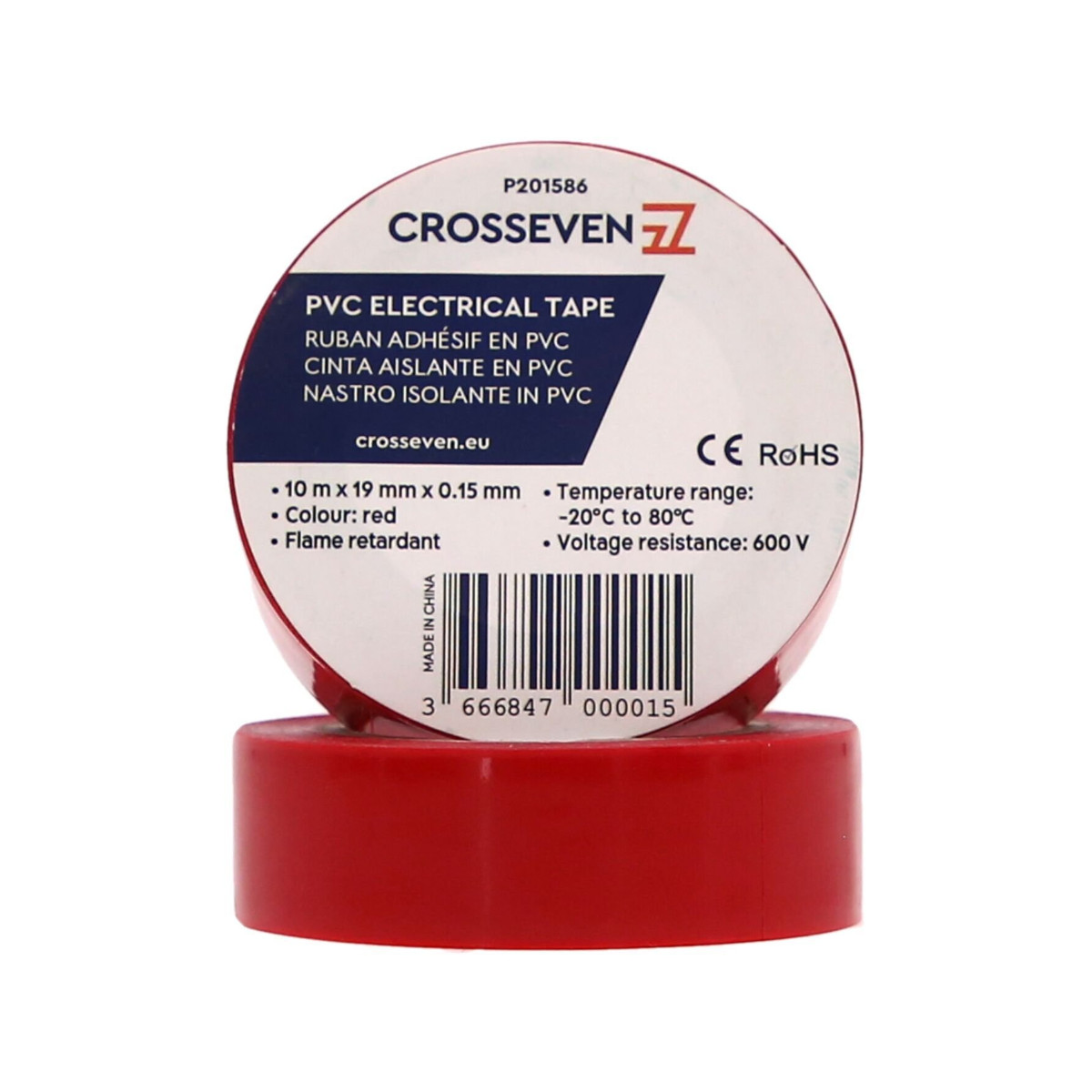 Crosseven Nastro isolante in PVC fino a 600 V – rosso, 5 pezzi