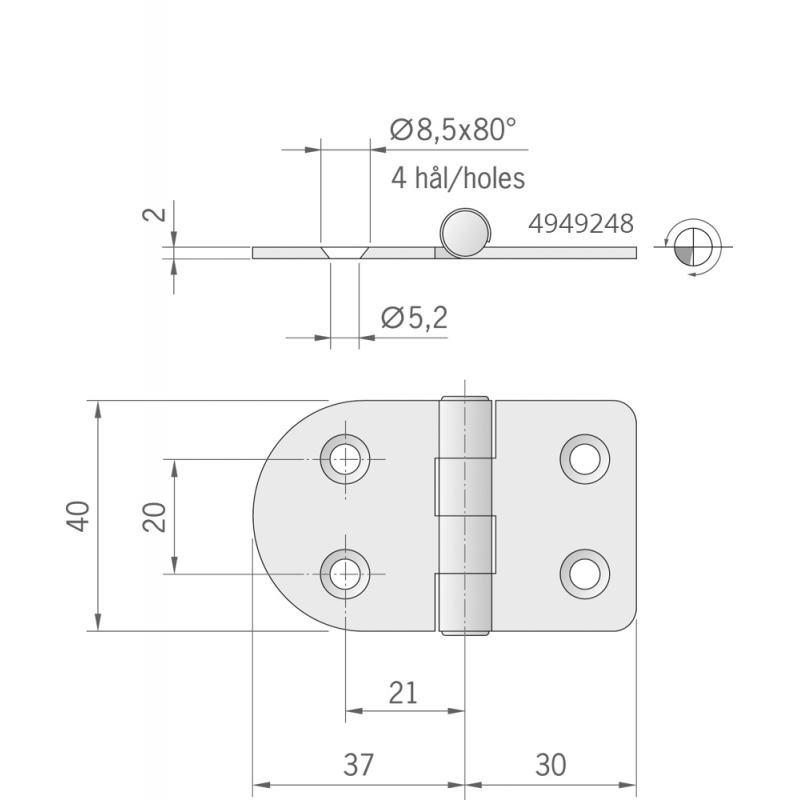 Roca Ab. Cerniera inox mm.67x40 standard