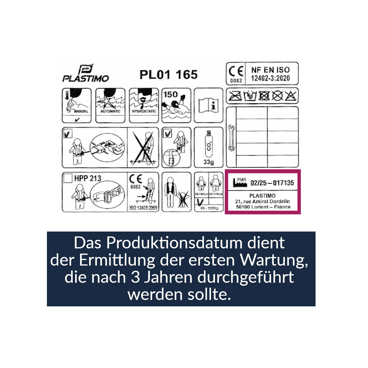 12skipper giubbotto di salvataggio automatico 165N ISO con imbragatura, blu navy