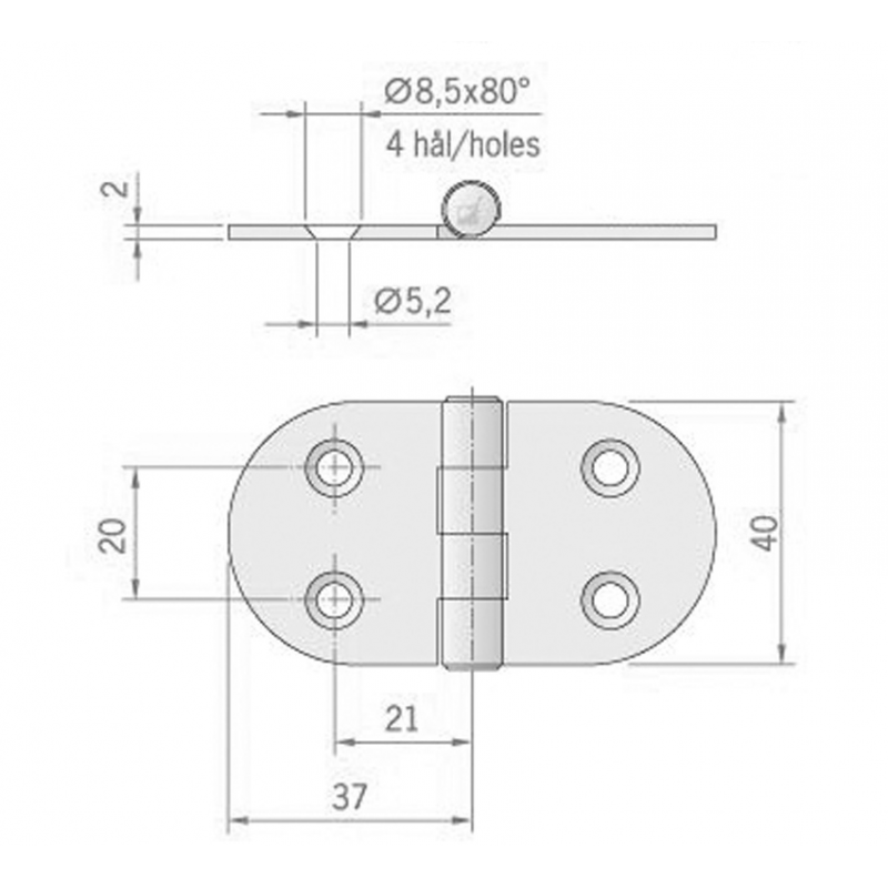 Roca Ab. Cerniera inox mm.74x40